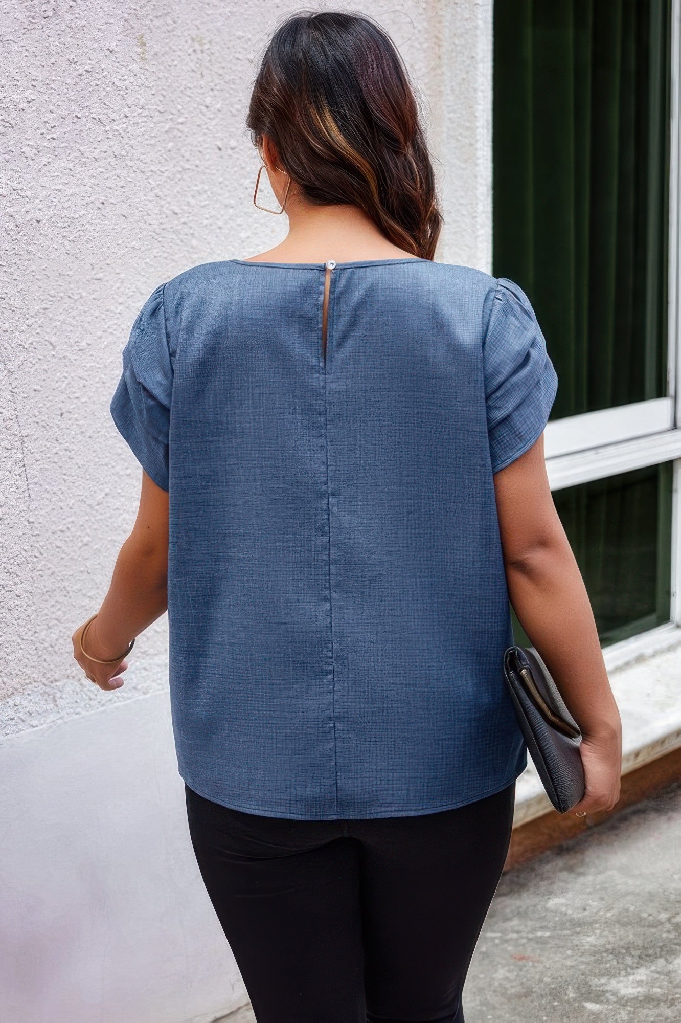 Plus Size Solid Round Neck Fold Short Sleeve Shirt - It's a Girly Place