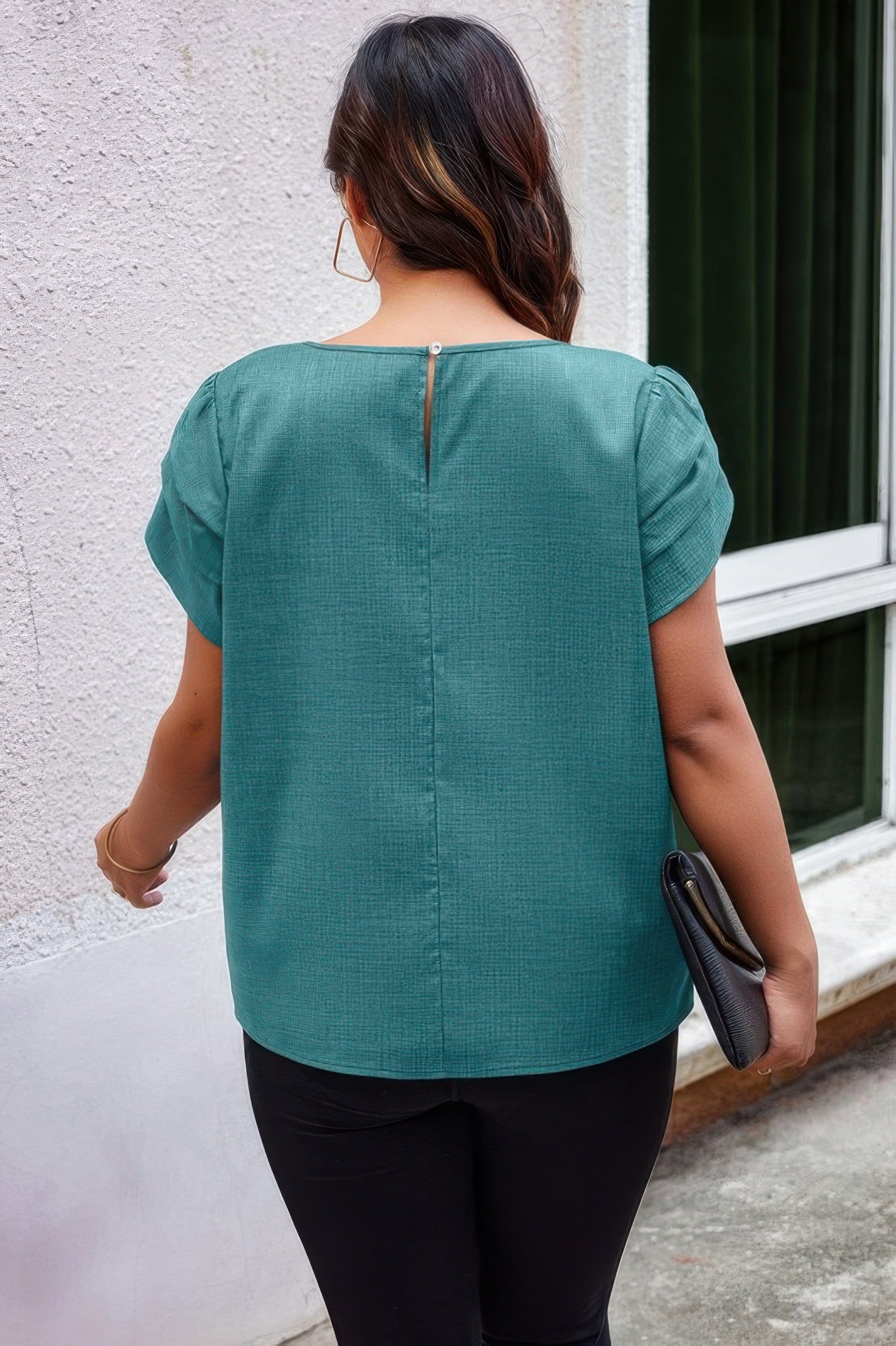 Plus Size Solid Round Neck Fold Short Sleeve Shirt - It's a Girly Place