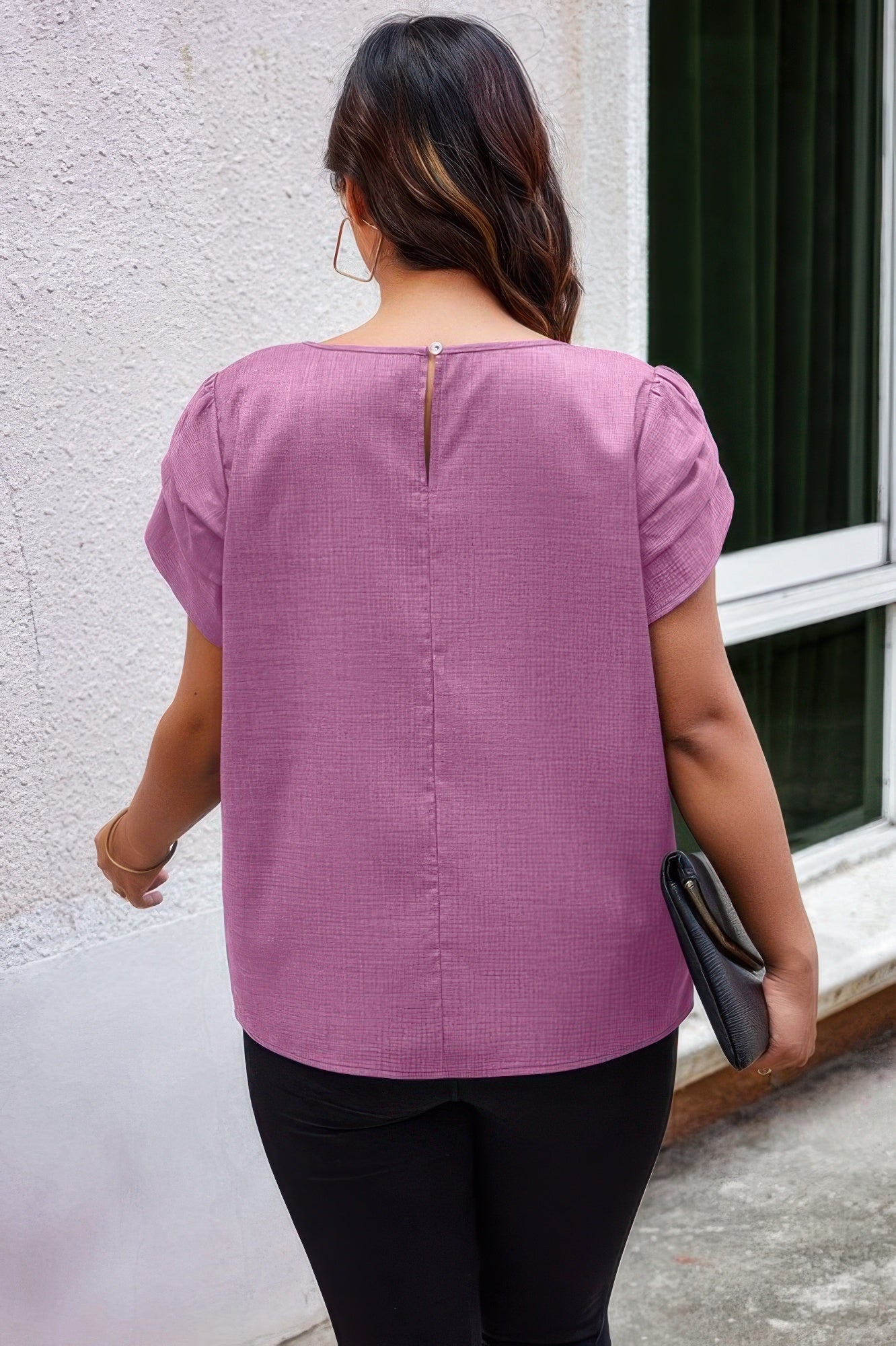 Plus Size Solid Round Neck Fold Short Sleeve Shirt - It's a Girly Place