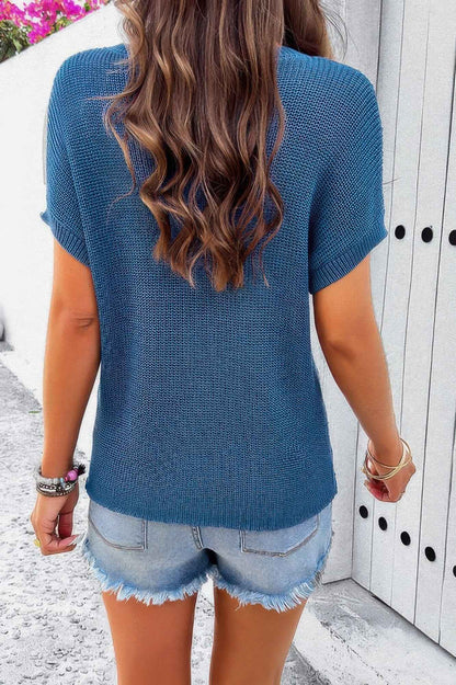 Pocket Knit Round Neck Loose Pullover Sweater