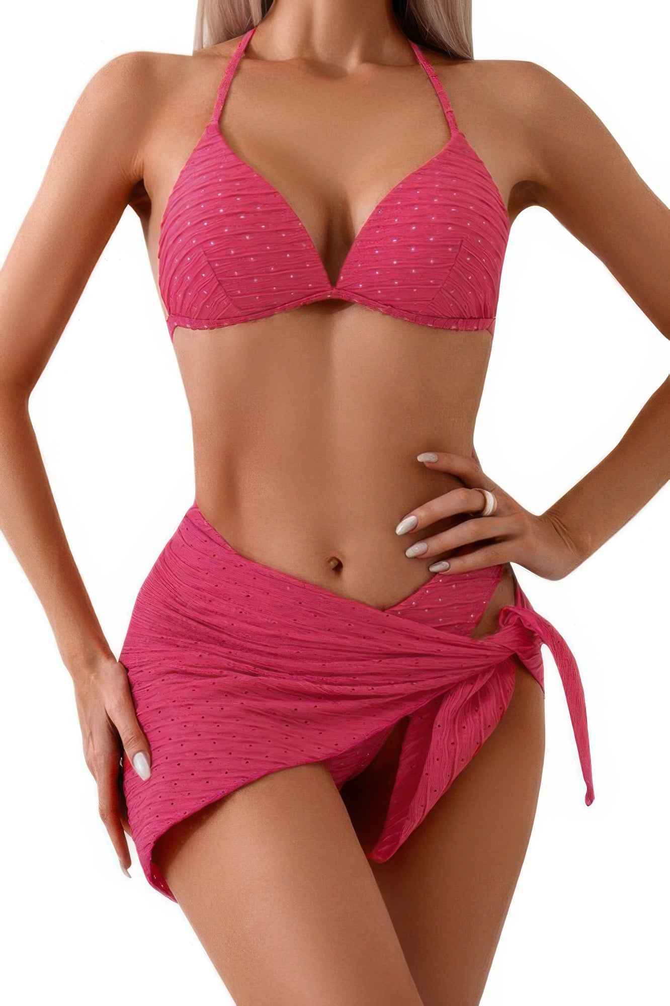 Halter Hollow Out Pleated Wrap Knot Bikini