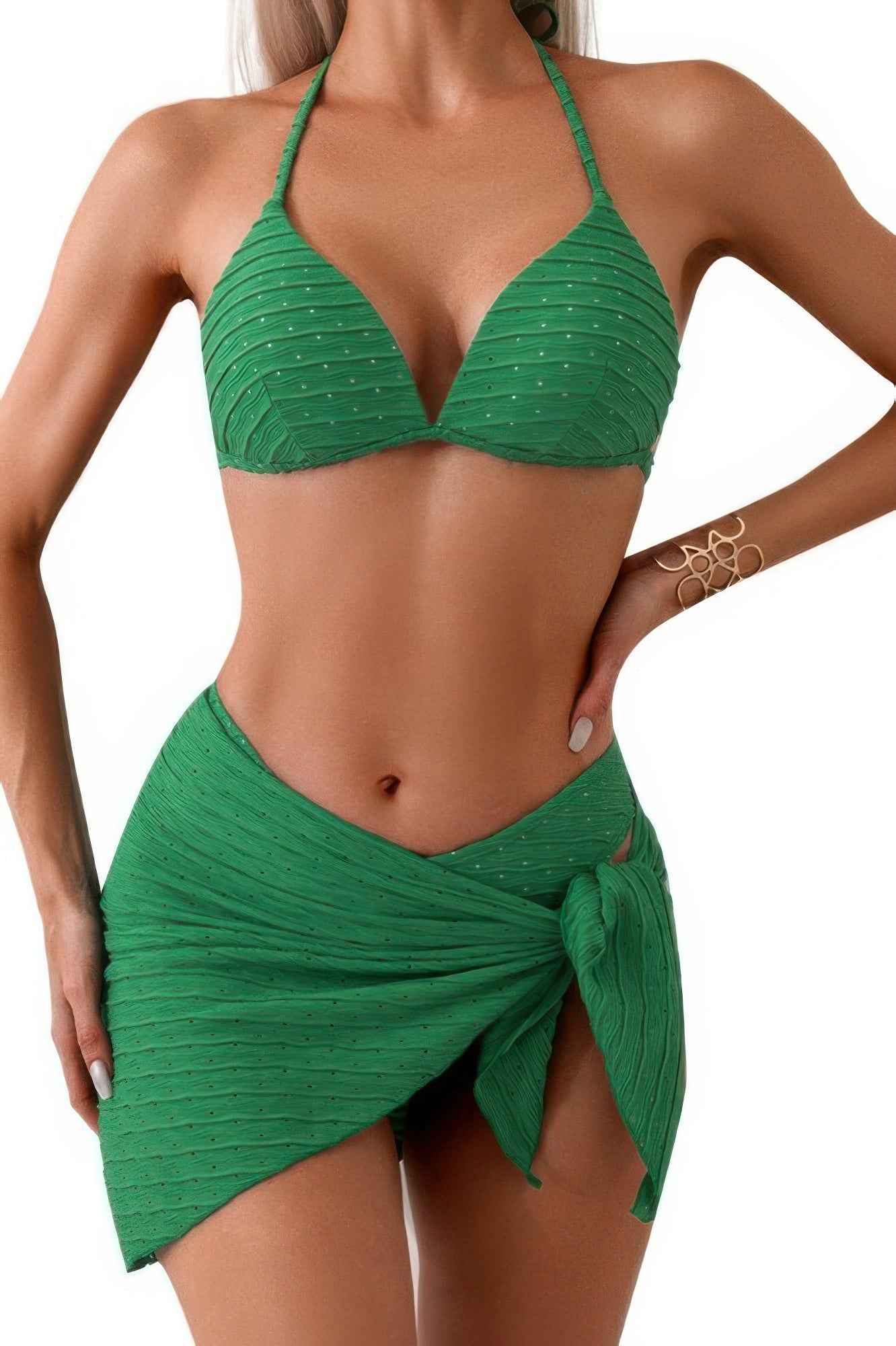Halter Hollow Out Pleated Wrap Knot Bikini
