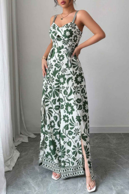 Floral Print High Waist Split Wide Leg Fit Jumpsuit