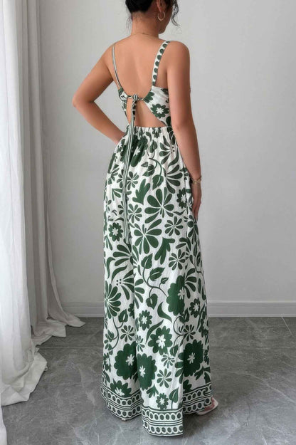 Floral Print High Waist Split Wide Leg Fit Jumpsuit