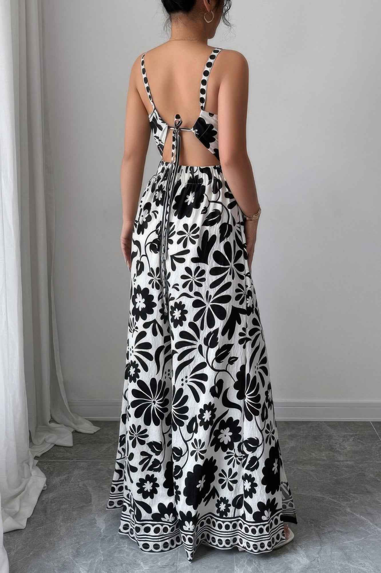 Floral Print High Waist Split Wide Leg Fit Jumpsuit