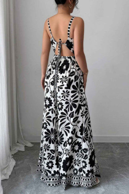 Floral Print High Waist Split Wide Leg Fit Jumpsuit