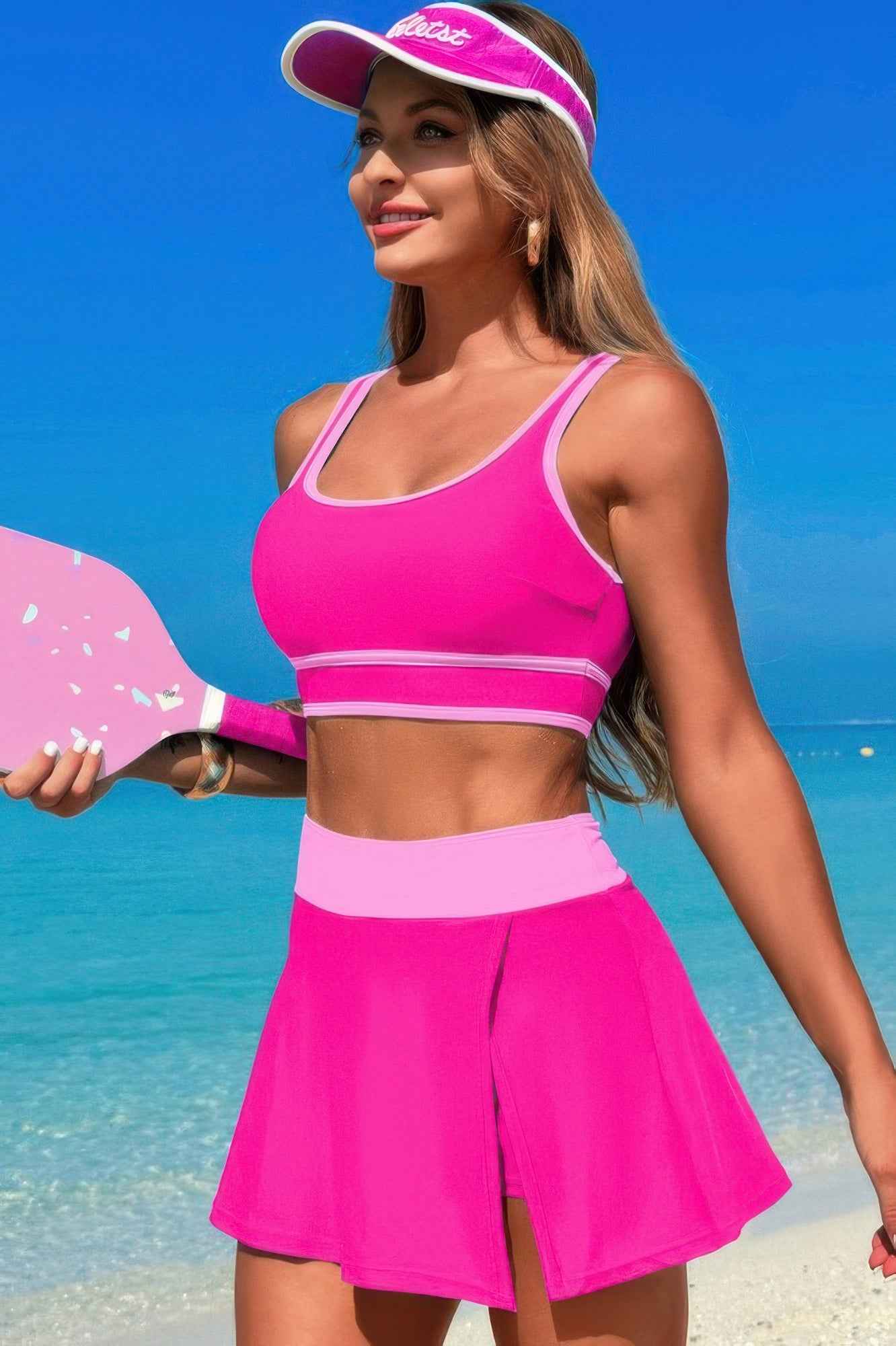Color Block Two Pieces High Waisted Skirt Swimsuit