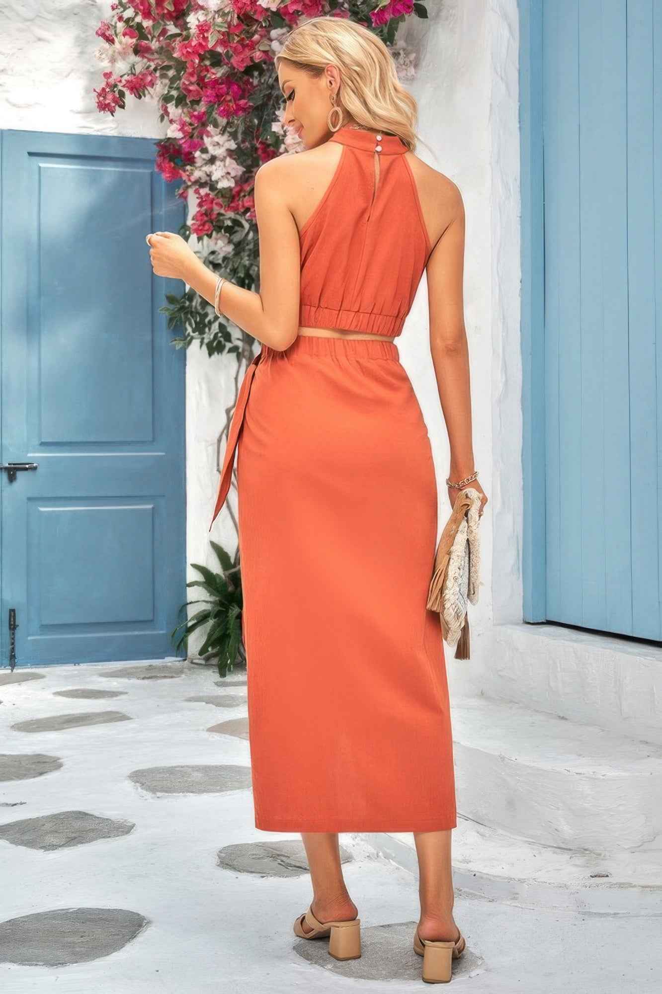 Two Pieces Soild Cowl Neck Wrap Sets