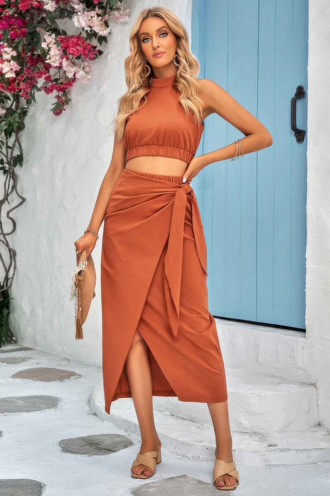 Two Pieces Soild Cowl Neck Wrap Sets