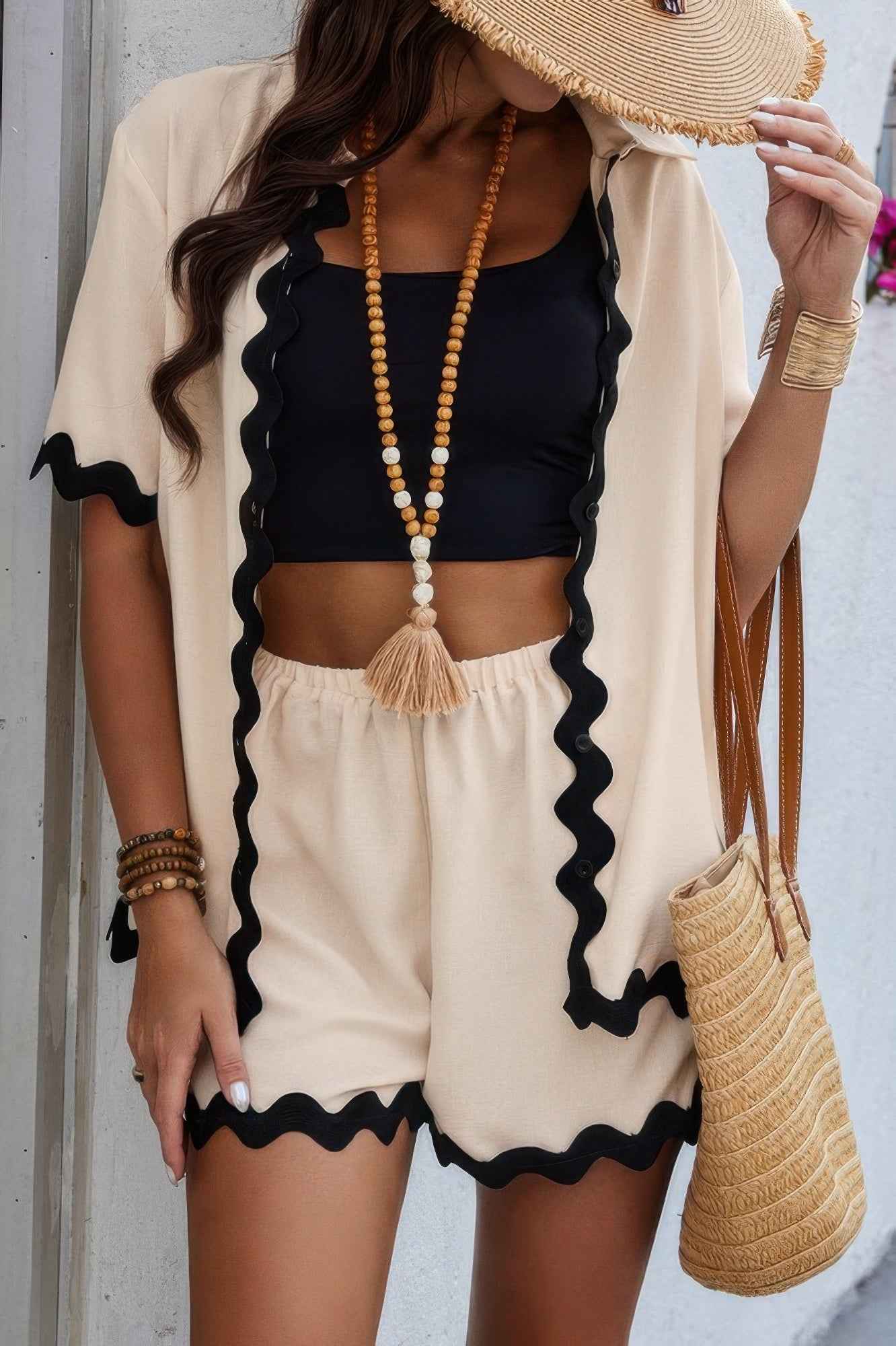 Color Block Two Pieces Button Blouse Sets