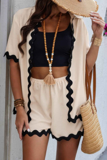 Color Block Two Pieces Button Blouse Sets