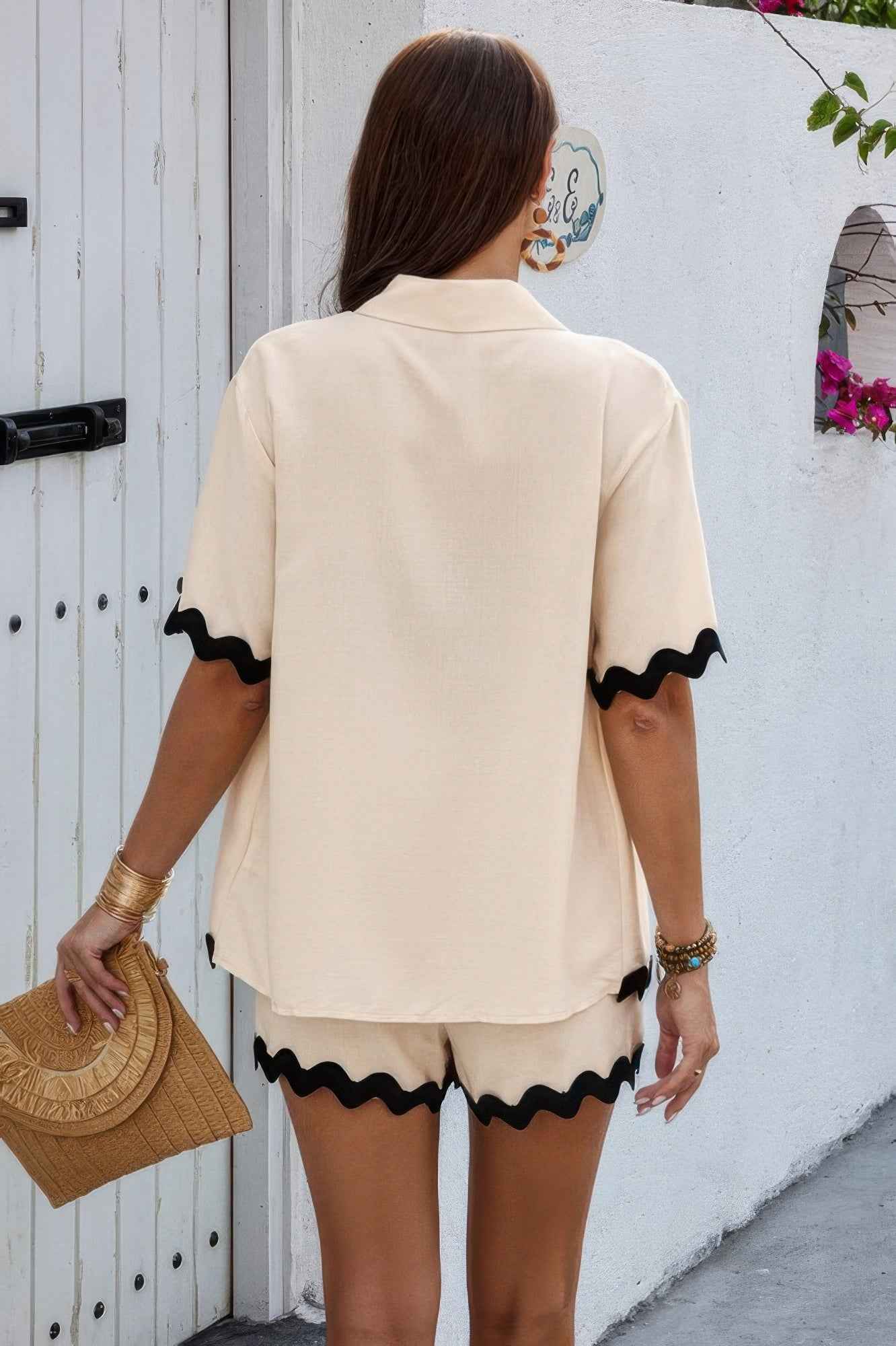 Color Block Two Pieces Button Blouse Sets