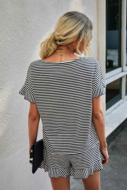 Round Neck Striped Top Short Set