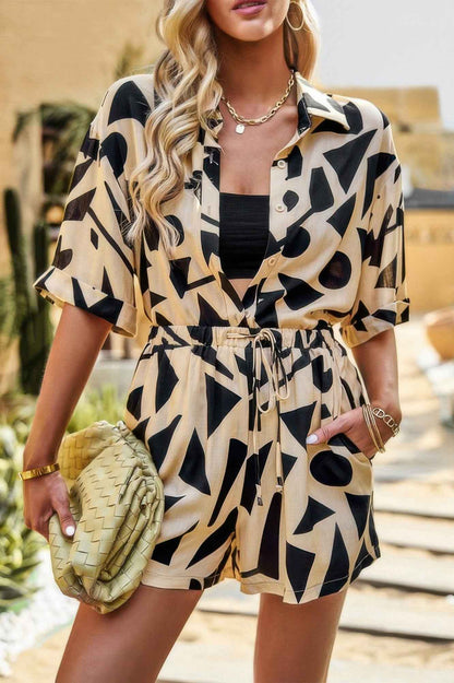 Allover Print Loose Fit Shirt Short Sets