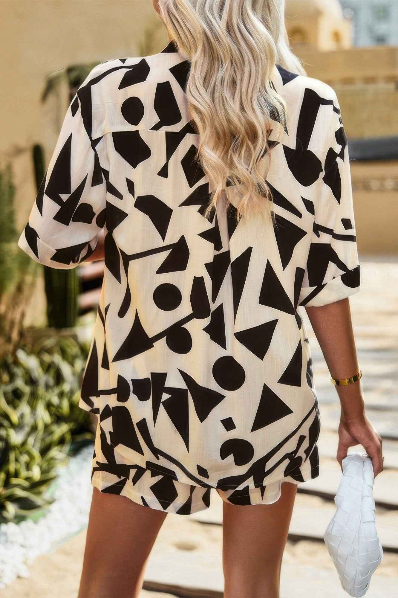 Allover Print Loose Fit Shirt Short Sets