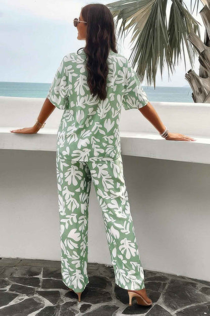 Print Front Button Two Pieces Blouse Sets