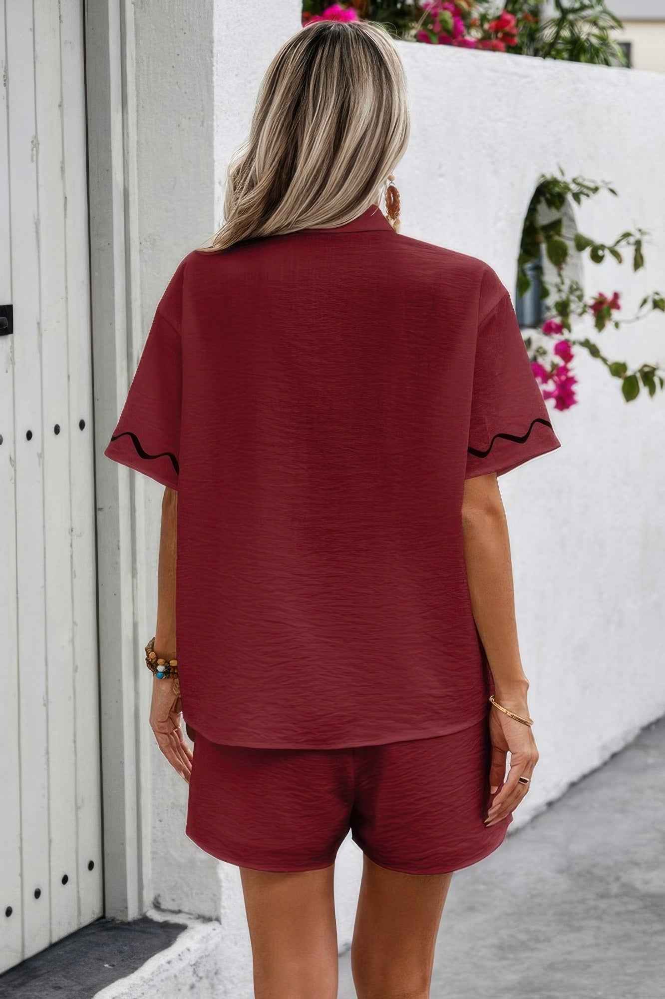 Two Piece Button Down Short Sleeve Outfits Sets