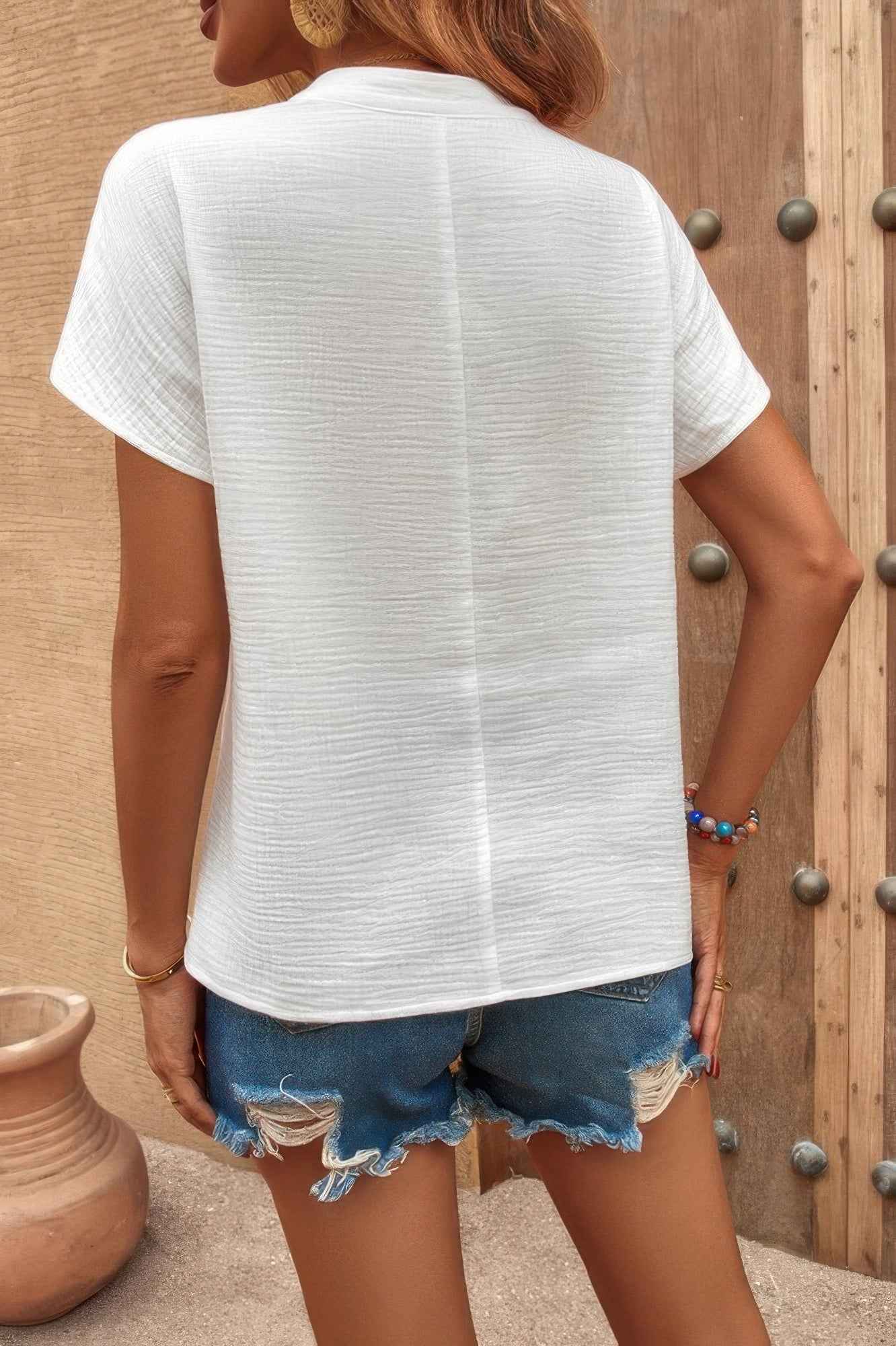 Bat Sleeve V Neck Loose Tank Ruched Solid Blouse