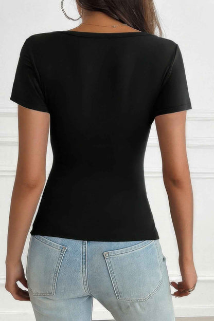 V Neck Solid Lace Splicing Button Fitted Shirt