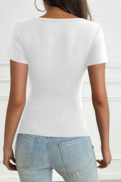 V Neck Solid Lace Splicing Button Fitted Shirt