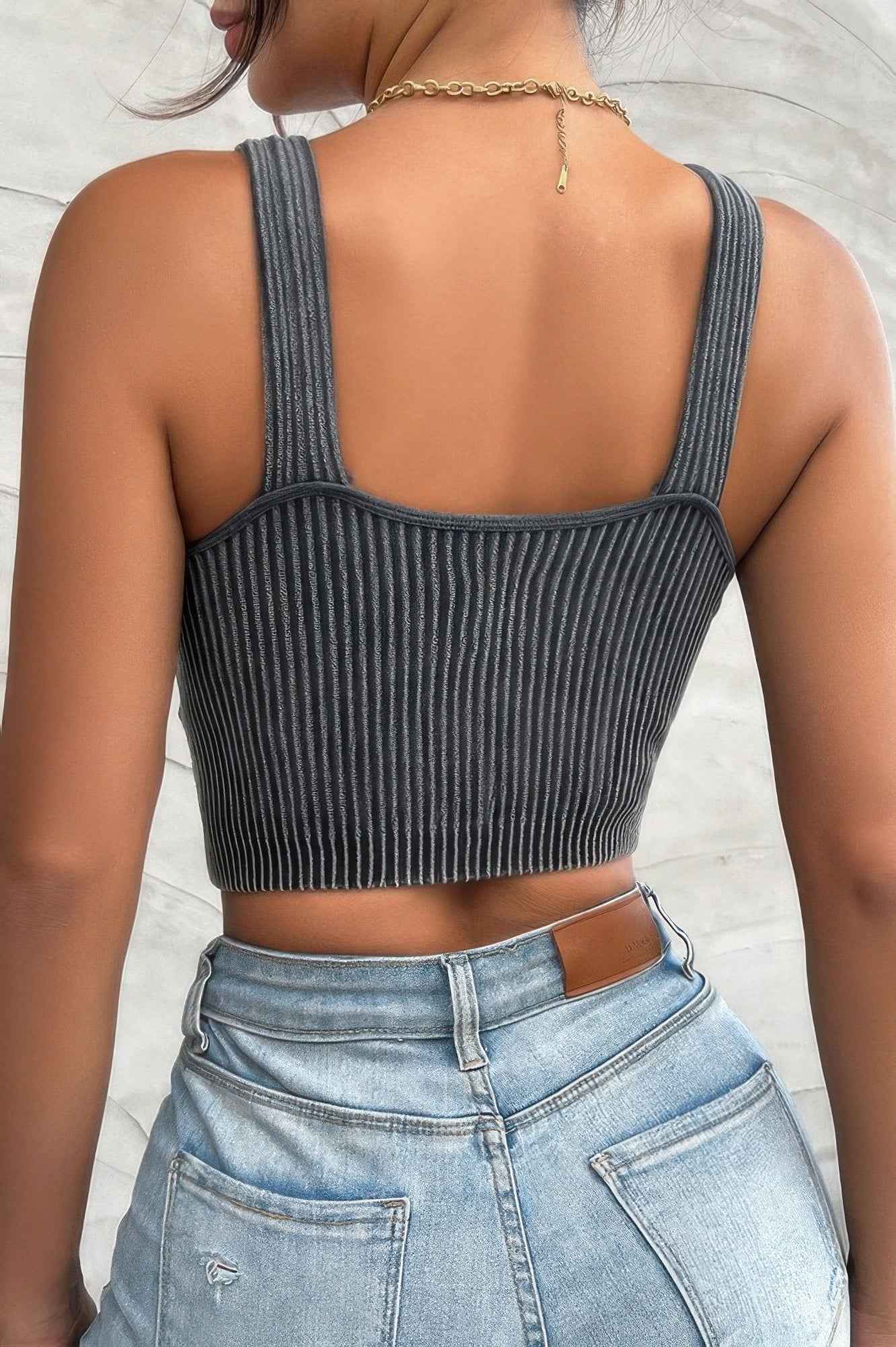 Solid V Neck Elastic Sleeveless High Waist Top