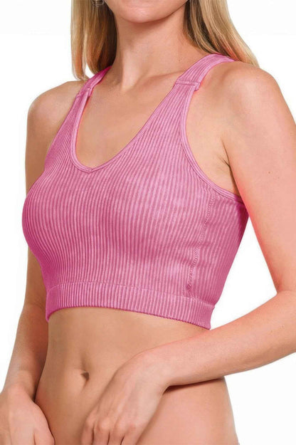 Solid V Neck Elastic Sleeveless High Waist Top