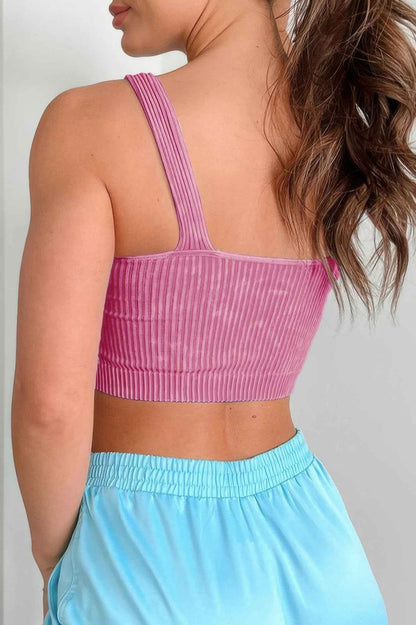 Solid V Neck Elastic Sleeveless High Waist Top