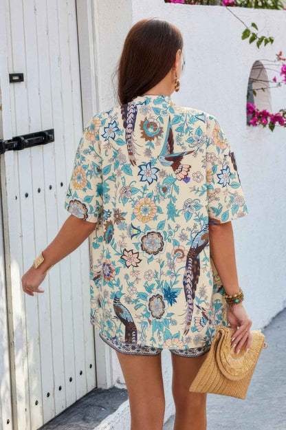 Two Pieces Allover Print Shirt And Short Sets