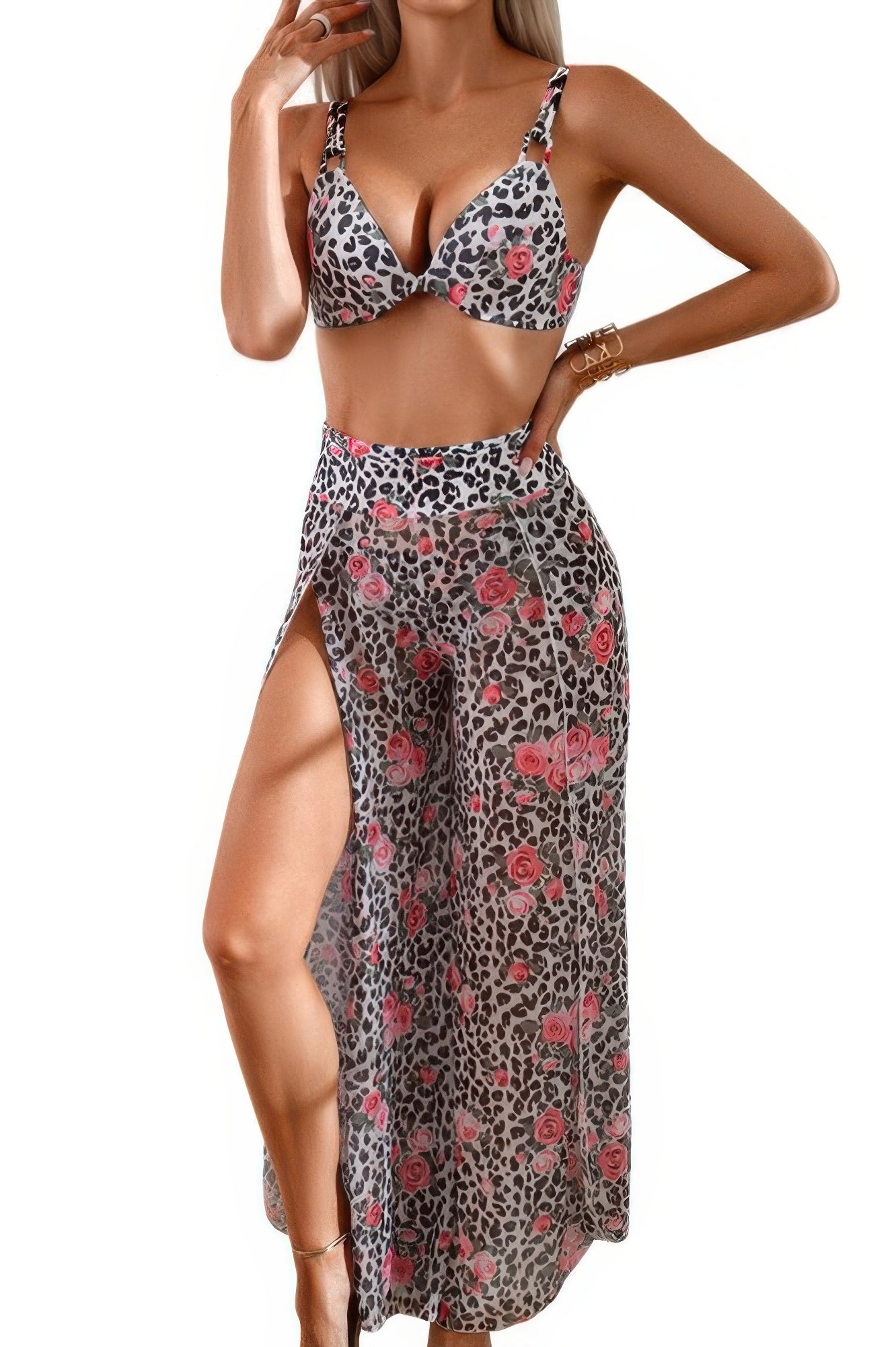 Printed Two Pieces Split Sheer Mesh Pants Swimsuit - It's a Girly Place