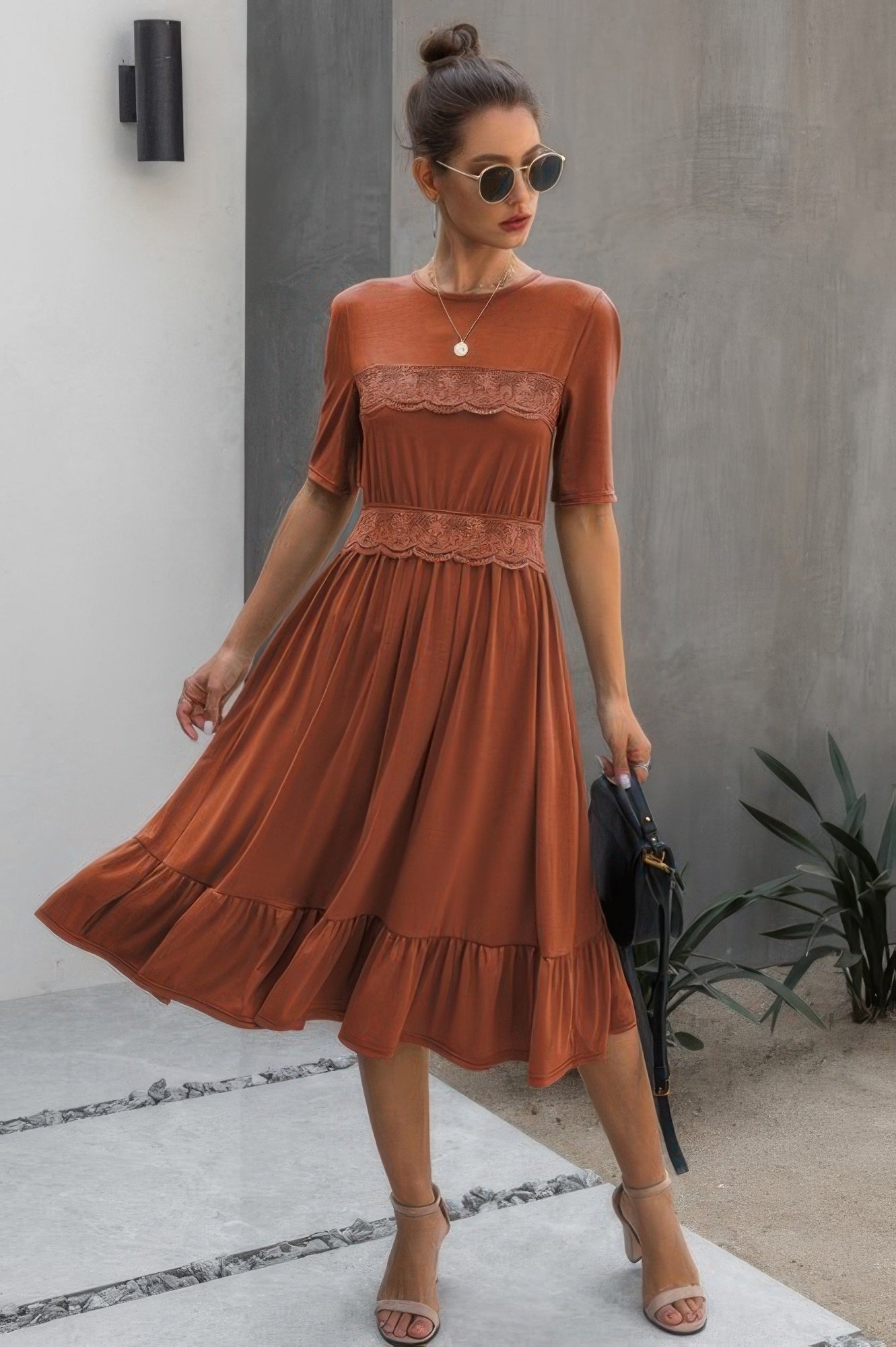 Ruffled Lace Midi Swing Dress - It's a Girly Place