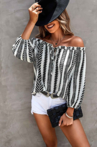 Strip Color Block Off Shoulder Blouse