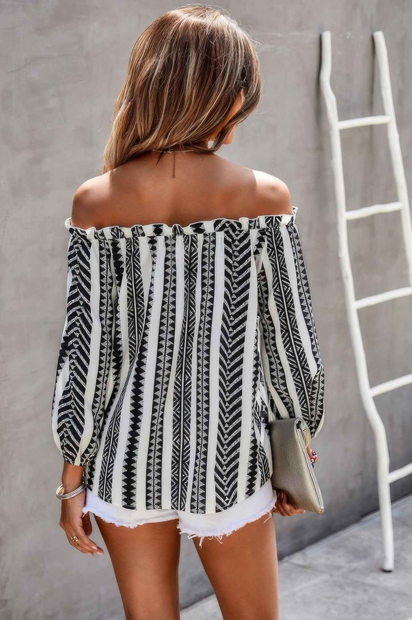 Strip Color Block Off Shoulder Blouse