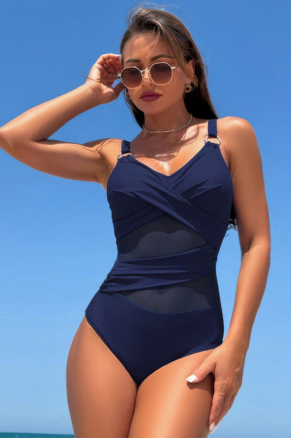Sleeveless One Piece Cross Lace V Neck Swimsuit - It's a Girly Place