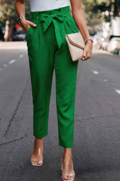 Ruffle Belt Pocket Solid Skinny Pants