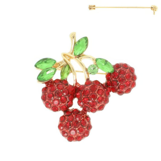 Rhinestone Cherry Brooch Pin - It's a Girly Place
