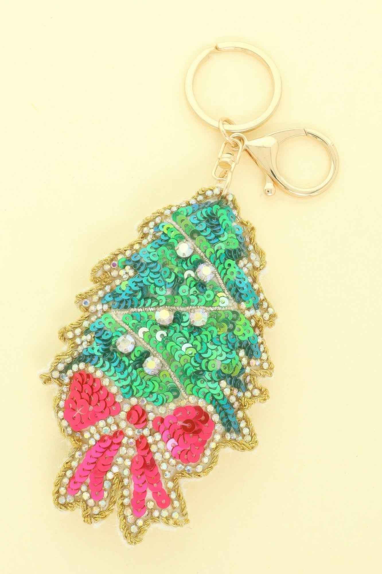 Christmas Tree Seed Beaded Keychain