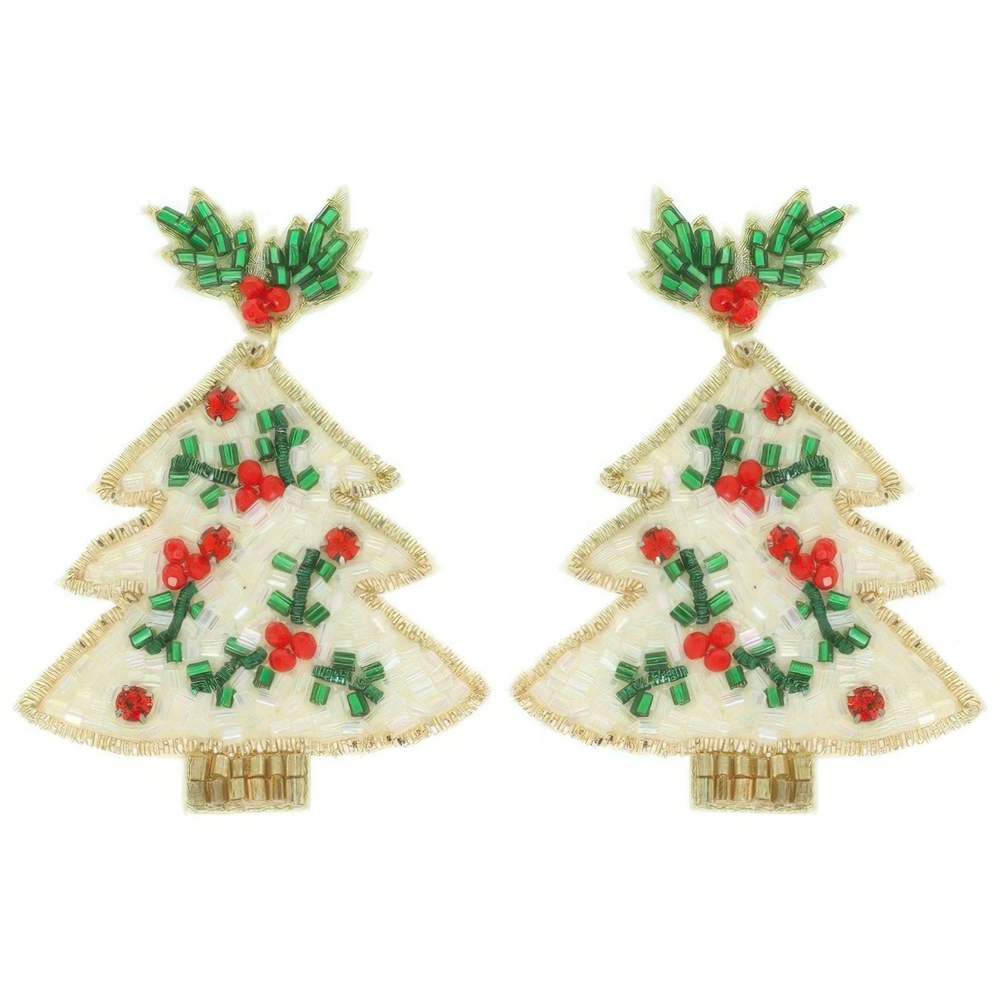 Eweled White Christmas Tree Post Earrings - It's a Girly Place