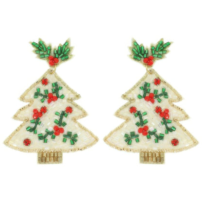 Eweled White Christmas Tree Post Earrings - It's a Girly Place