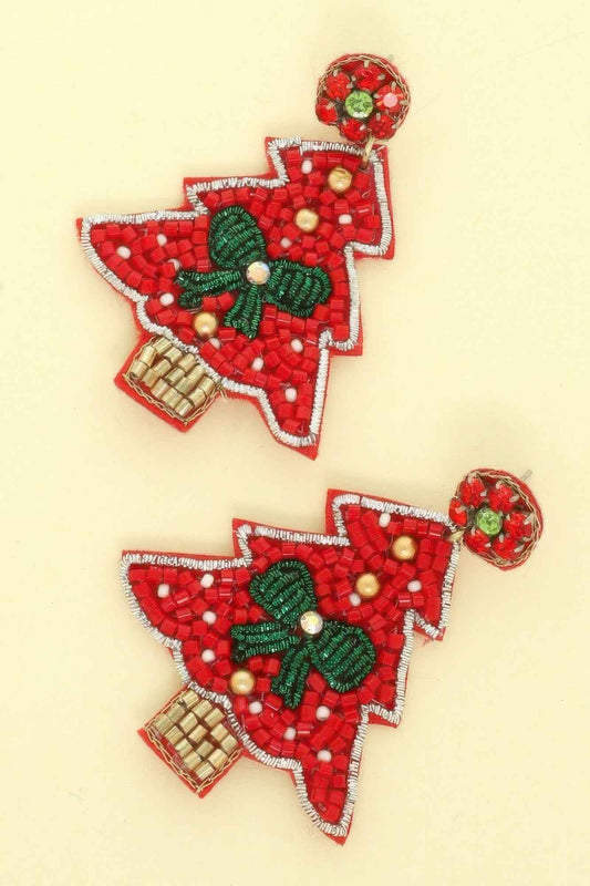 Jeweled Red Christmas Tree Post Earrings