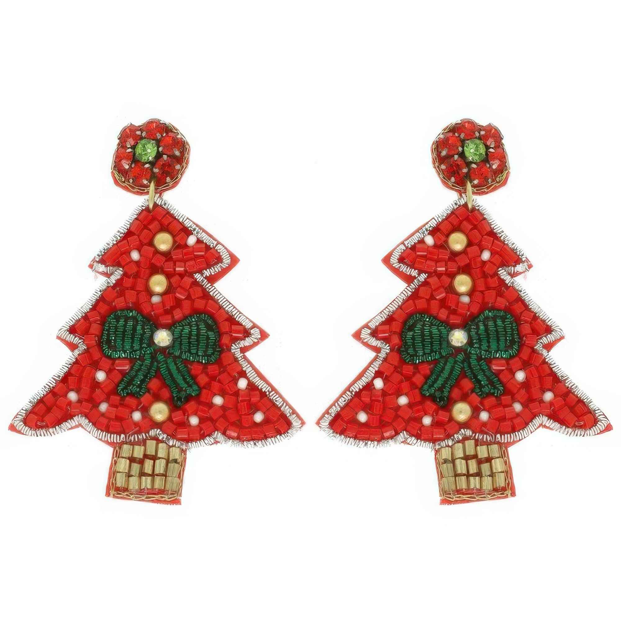 Jeweled Red Christmas Tree Post Earrings