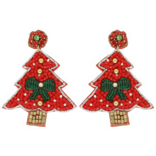 Jeweled Red Christmas Tree Post Earrings