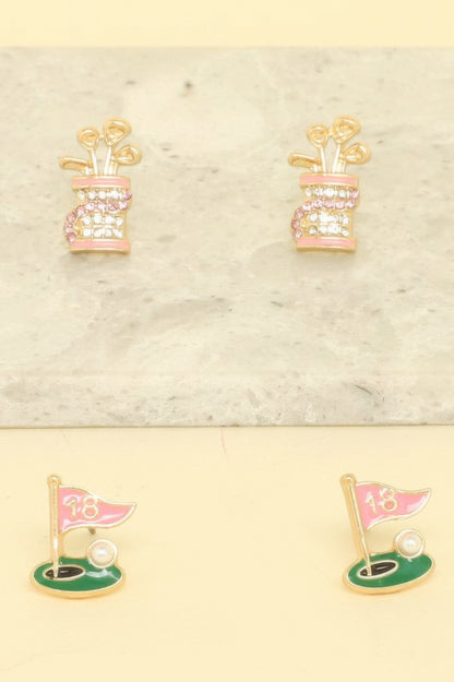 2 Pair Gameday Golf Theme Earring Set - It's a Girly Place