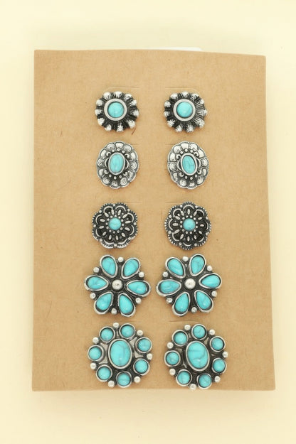 Western Flower Theme 5 Pair Earring Set - It's a Girly Place