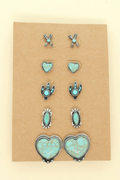 Western Theme 5 Pair Earring Set - It's a Girly Place