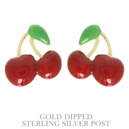 Gold Plated Cherry Stud Earrings - It's a Girly Place