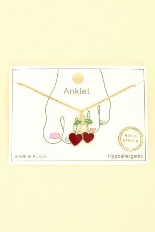 Gold Plated Cherry Hearts Anklet - It's a Girly Place