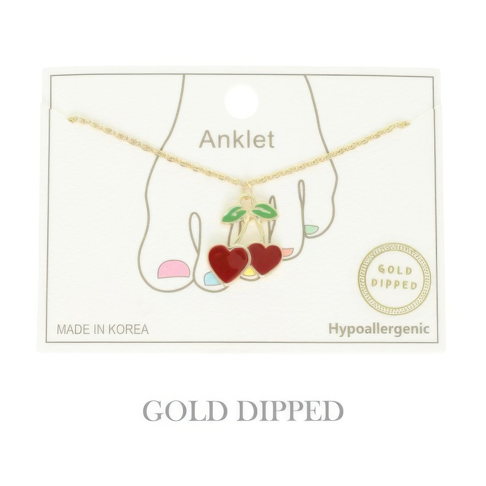 Gold Plated Cherry Hearts Anklet - It's a Girly Place