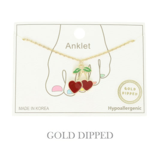 Gold Plated Cherry Hearts Anklet - It's a Girly Place