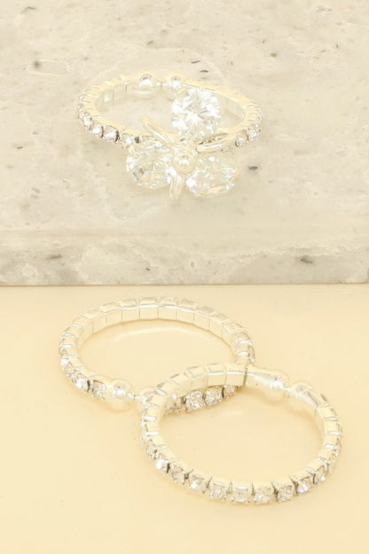 3pc Jeweled Adjustable Ring Set - It's a Girly Place