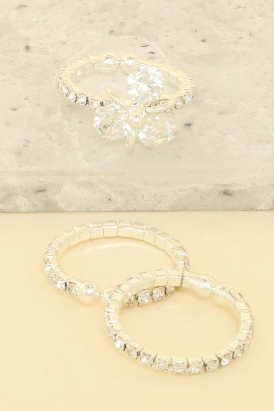 3pc Jeweled Adjustable Ring Set - It's a Girly Place